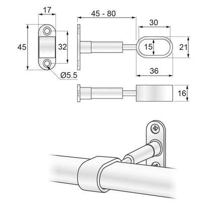Soporte de distancia de barra ovalada 15x30mm, cromado (2) – Furnica