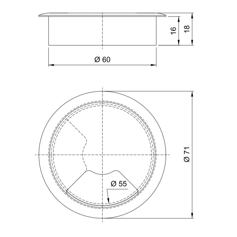Pasacables de plástico Ø60mm, gris