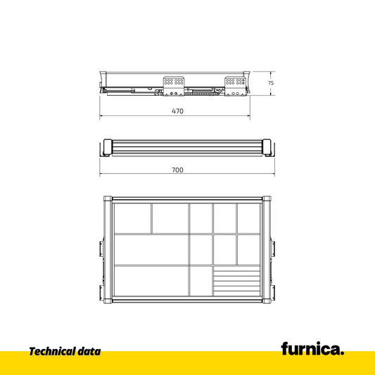 Estantería multifuncional extraíble para armario de 70 cm con cierre suave - Aluminio/Madera - Gris (2) – Furnica