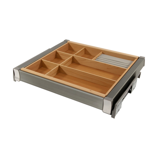 Estantería multifuncional extraíble para armario de 90 cm con cierre suave - Aluminio/Madera - Gris – Furnica