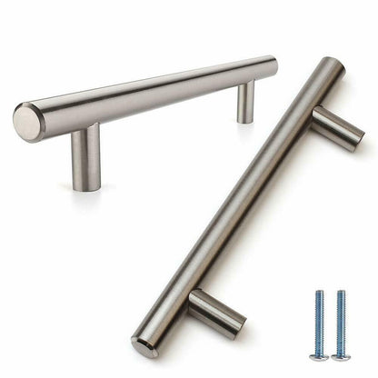 Tirador de muebles en forma de T de 256 mm (longitud total de 400 mm) de acero cepillado/níquel (2) – Furnica