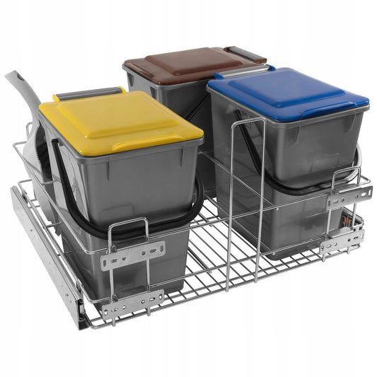 Cubo de basura extraíble para cocina con cierre suave de 3 x 10L - Armario de 600mm – Furnica