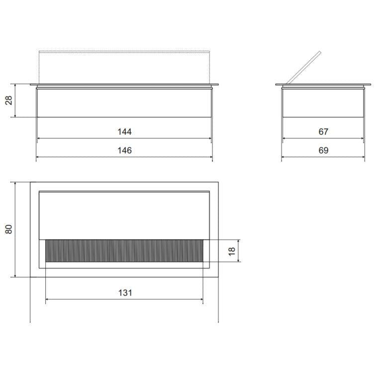 Pasacables rectangular de aluminio de 160x80mm, negro "Wave"