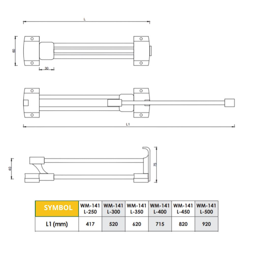 Perchero retráctil para armario de 250 mm - Cromado