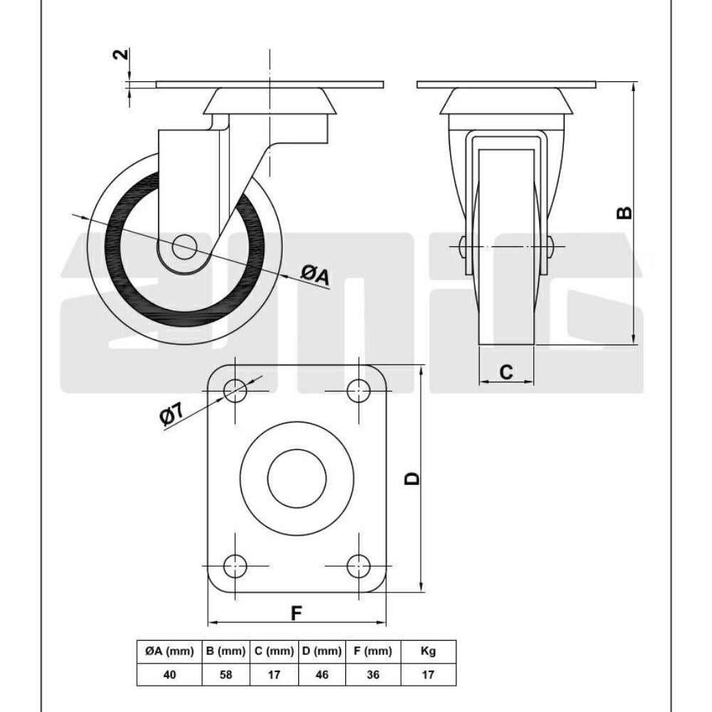 Rueda de goma para silla Ø40mm (4) – Furnica