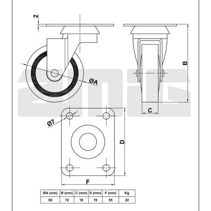 Rueda de goma para silla Ø50mm (4) – Furnica