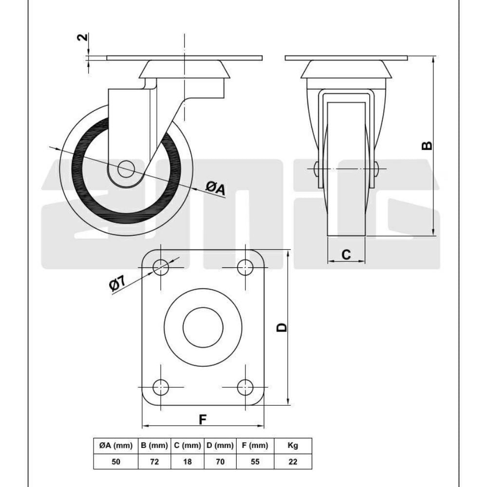 Rueda de goma para silla Ø50mm