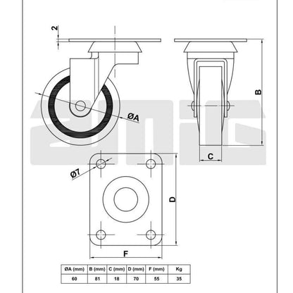 Rueda de goma para silla Ø60mm (4) – Furnica