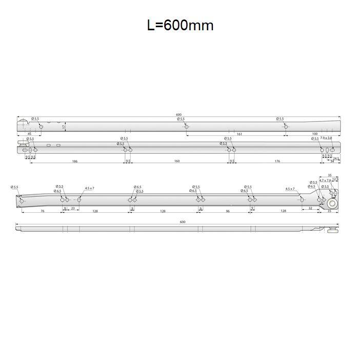 POM Roller Slides Blanco 600mm