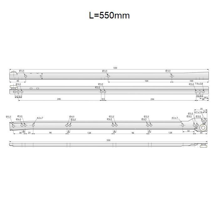 POM Roller Slides Blanco 550mm