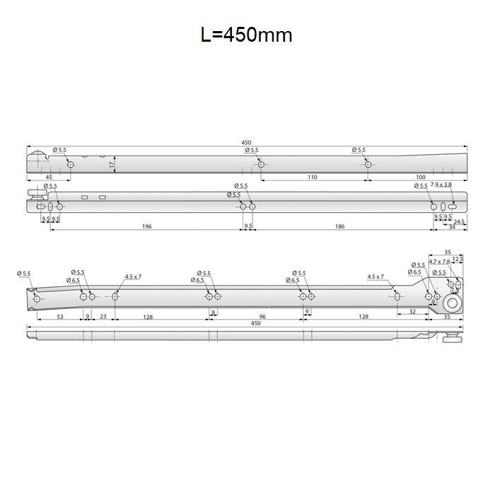 POM Roller Slides Blanco 450mm