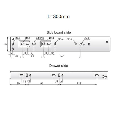 Conjunto de guías de rodamiento de bolas con cierre suave (izquierda y derecha), H45 (5) – Furnica