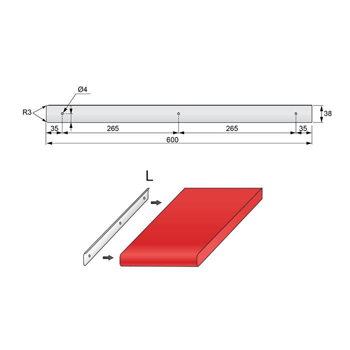 Tira lateral para encimera de 38 mm R-3, anodizado plateado (3) – Furnica