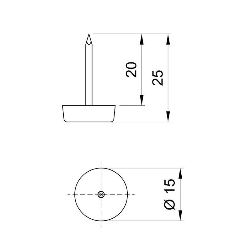 Deslizadores de plástico para muebles Ø15mm con clavo - Negro - 50 unidades