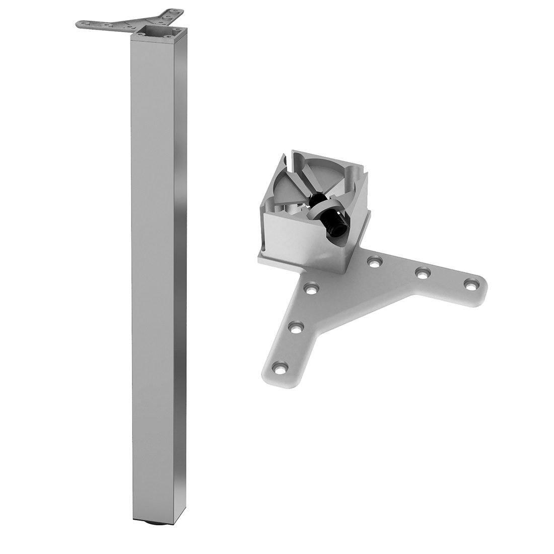 Pata de mueble cuadrada de 710 mm, cromada, placa de montaje de ZnAl – Furnica