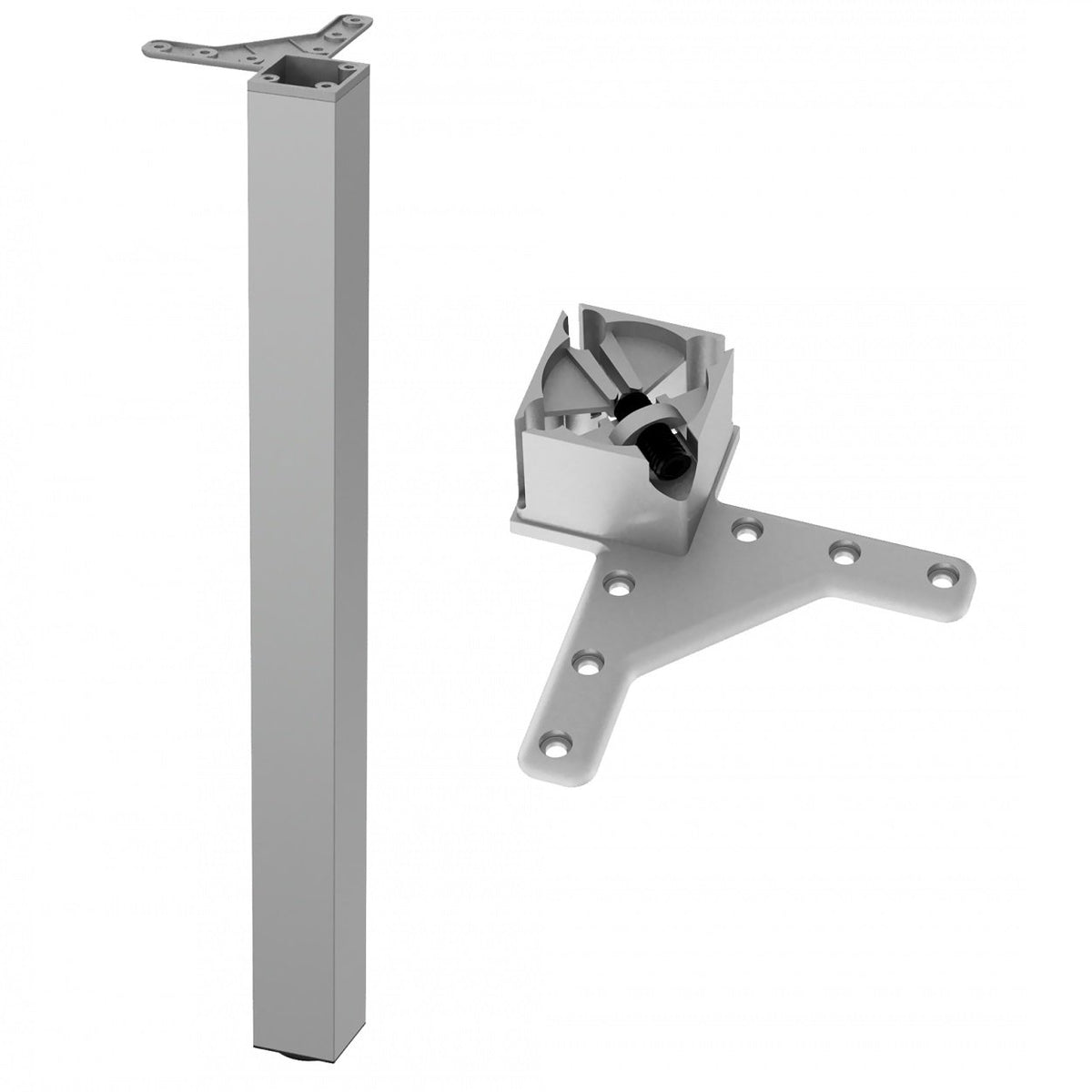 Pata de mueble cuadrada de 710 mm, satinada, placa de montaje de ZnAl – Furnica