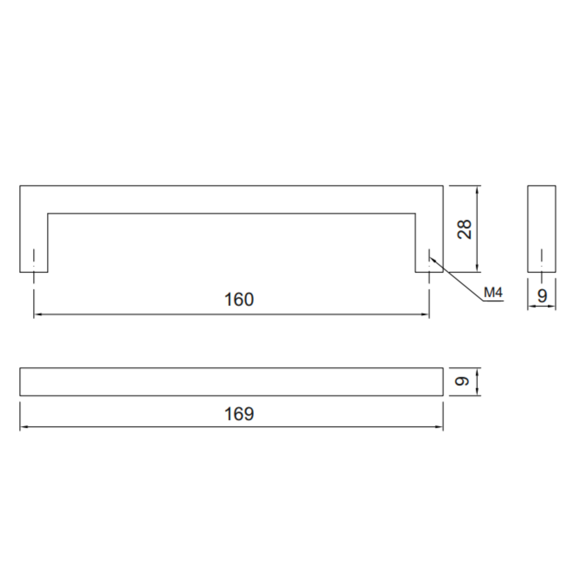 MODERNO - Tirador de muebles de 160 mm - Negro mate (2) – Furnica