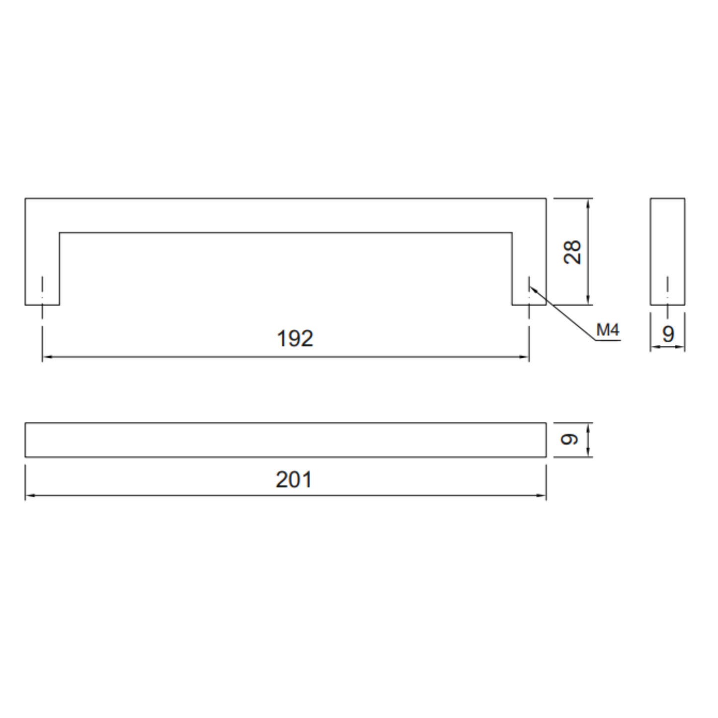 MODERNO - Tirador de muebles de 192 mm - Negro mate (2) – Furnica