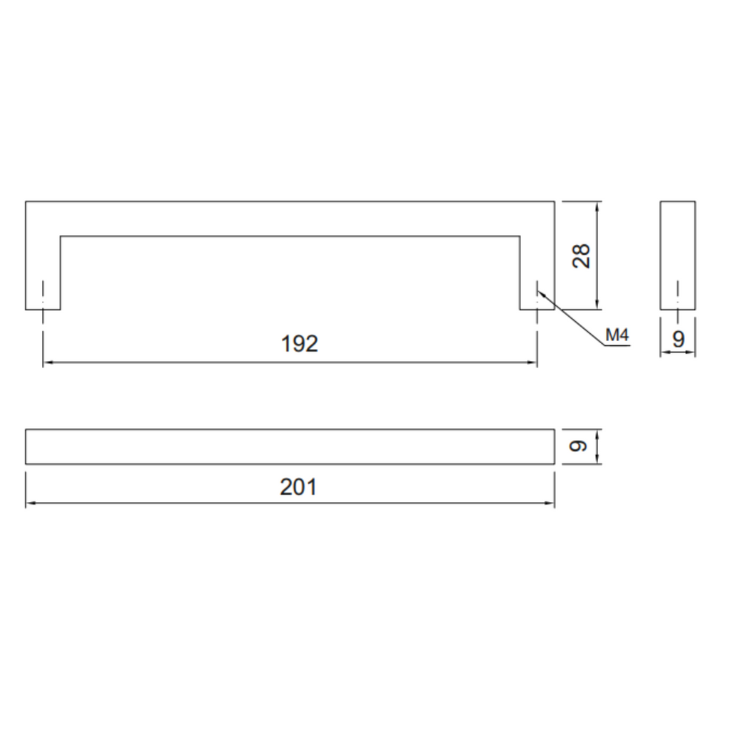 MODERNO - Tirador de muebles de 192 mm - Negro mate