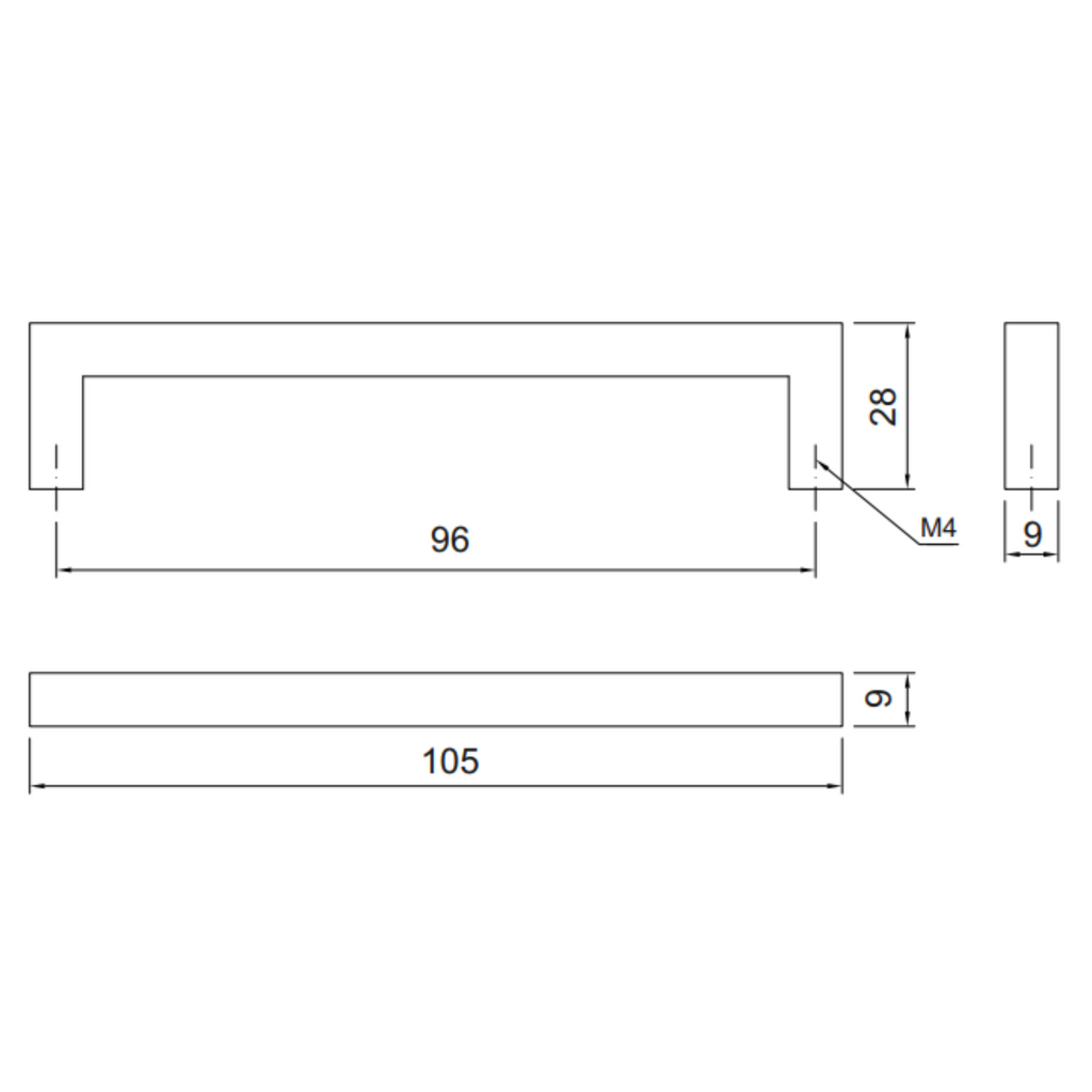 MODERNO - Tirador de muebles de 96 mm - Negro mate