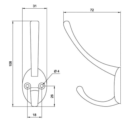 Doble gancho para sombrero y abrigo - 108mm - Satinado (2) – Furnica
