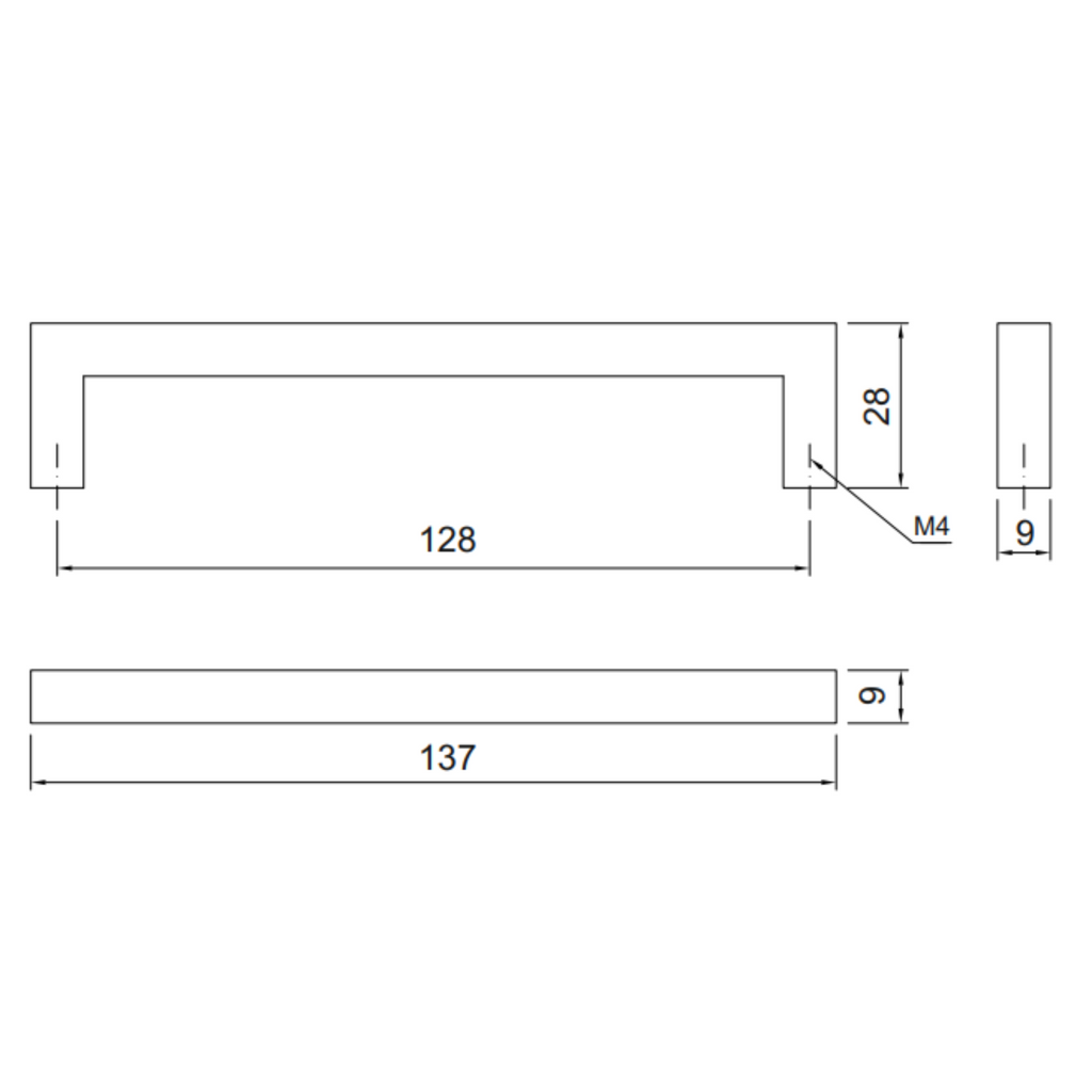 MODERNO - Tirador de muebles de 128 mm - Negro mate