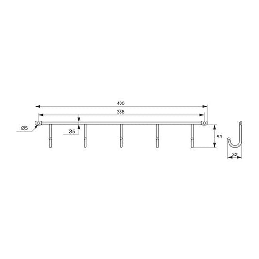 Riel de ropa montado en la pared L=400mm, 5 ganchos (2) – Furnica