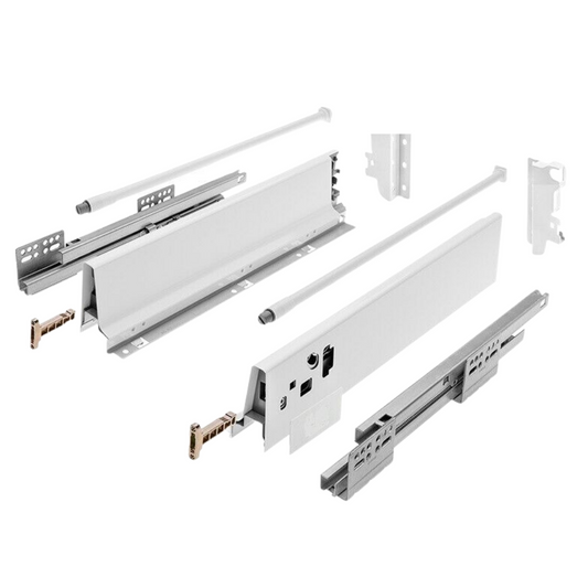 Conjunto de sistema de cierre suave para cajones, MEDIANO, H: 142mm, Blanco – Furnica