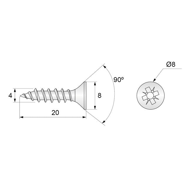 Tornillos de madera PZ2 4.0x20mm Zinc blanco (1000 piezas)